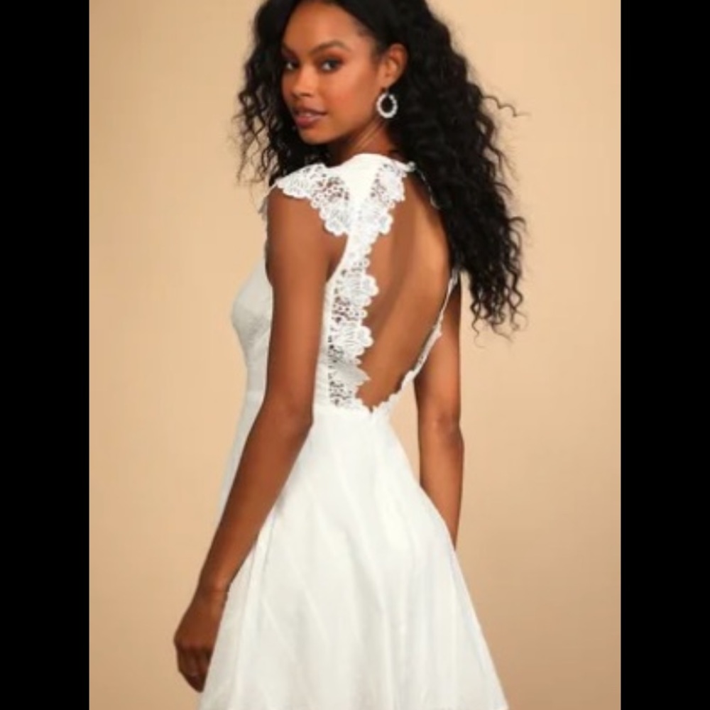 Believe In Dreams White Swiss Dot Lace Backless Skater Dress